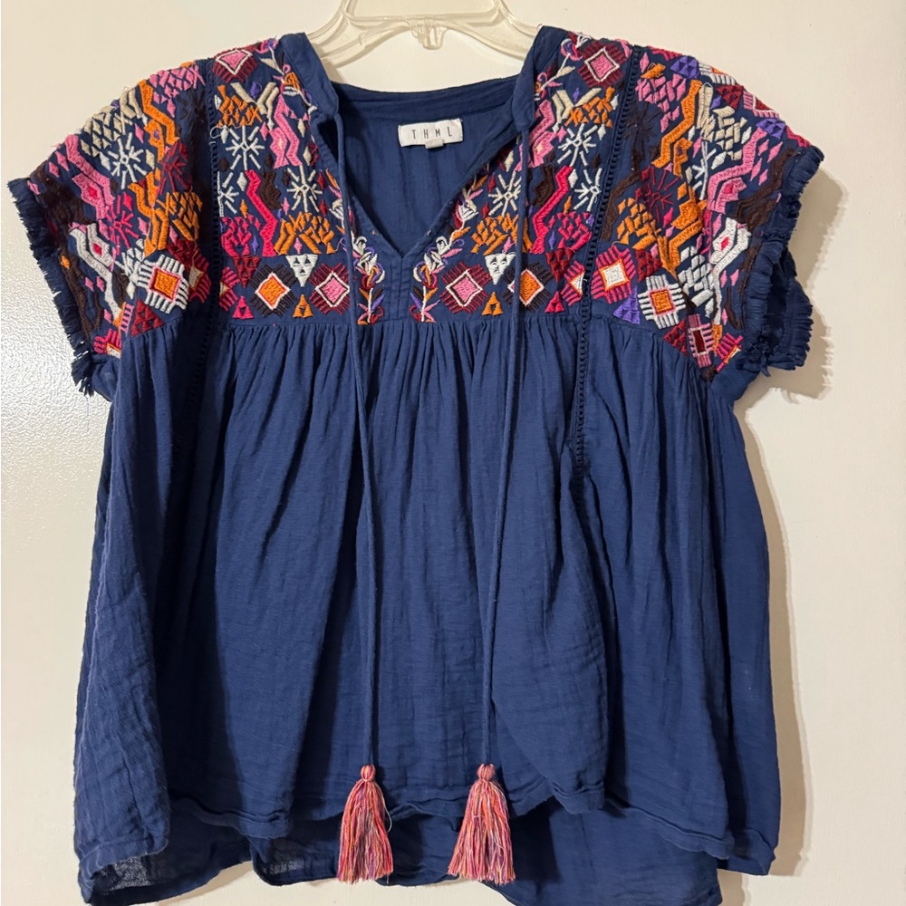 THML Blue Embroidered Blouse